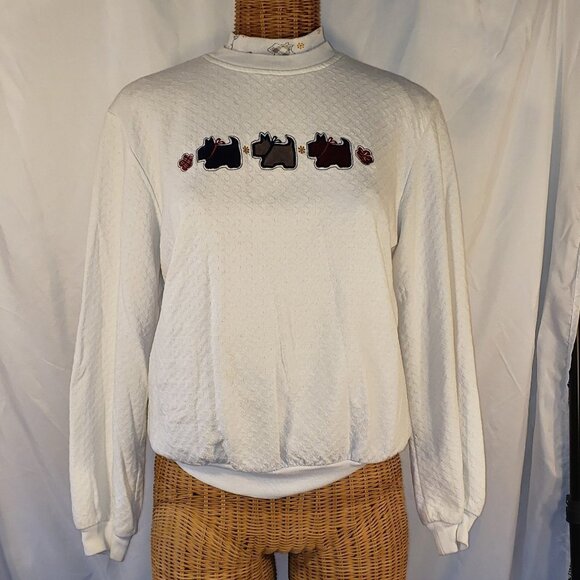 Ladies TEDDI Textured Sweatshirt w/Embroidered Scottie Dogs - S - Picture 1 of 5